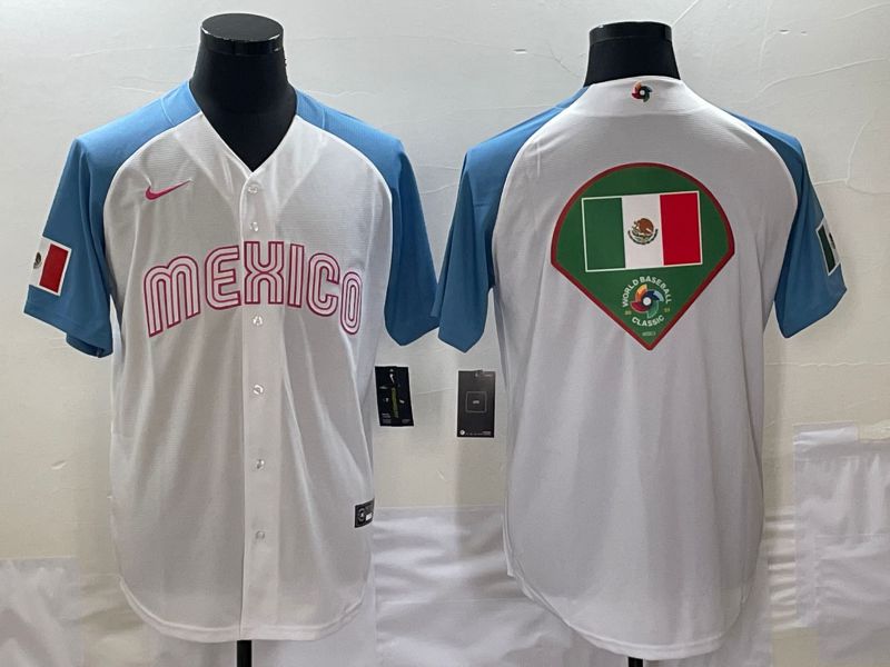 Men 2023 World Cub Mexico Blank White blue Nike MLB Jersey15->more jerseys->MLB Jersey